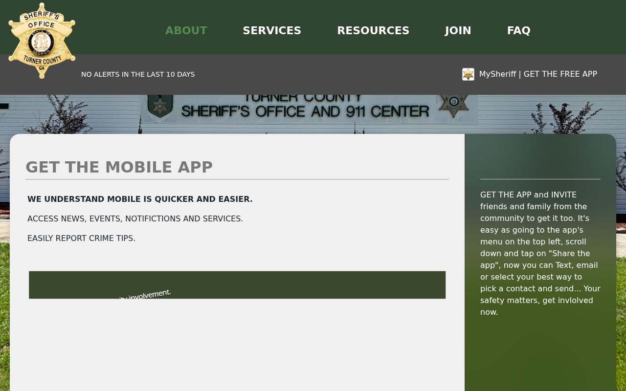 Turner County Sheriff MySheriff mobile app page