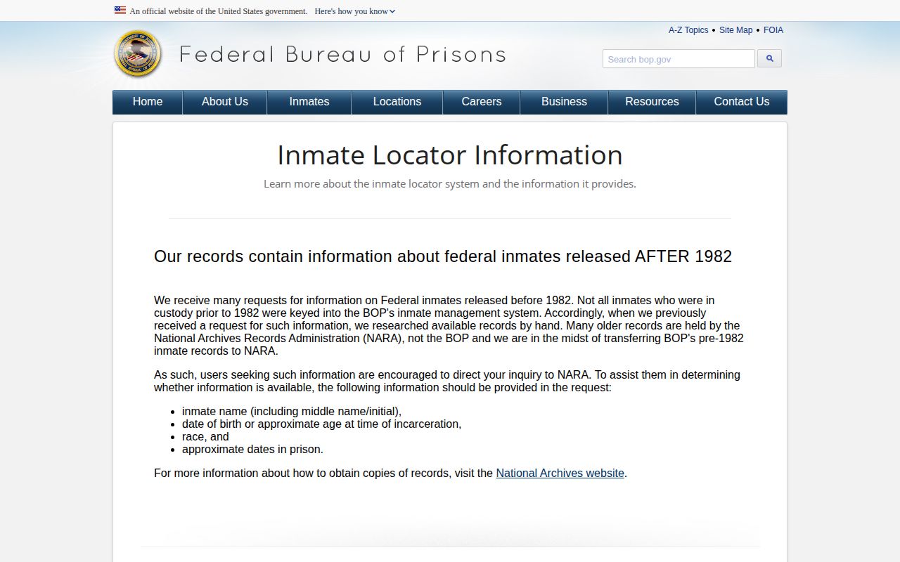 Bureau of Prisons explanation of federal release dates