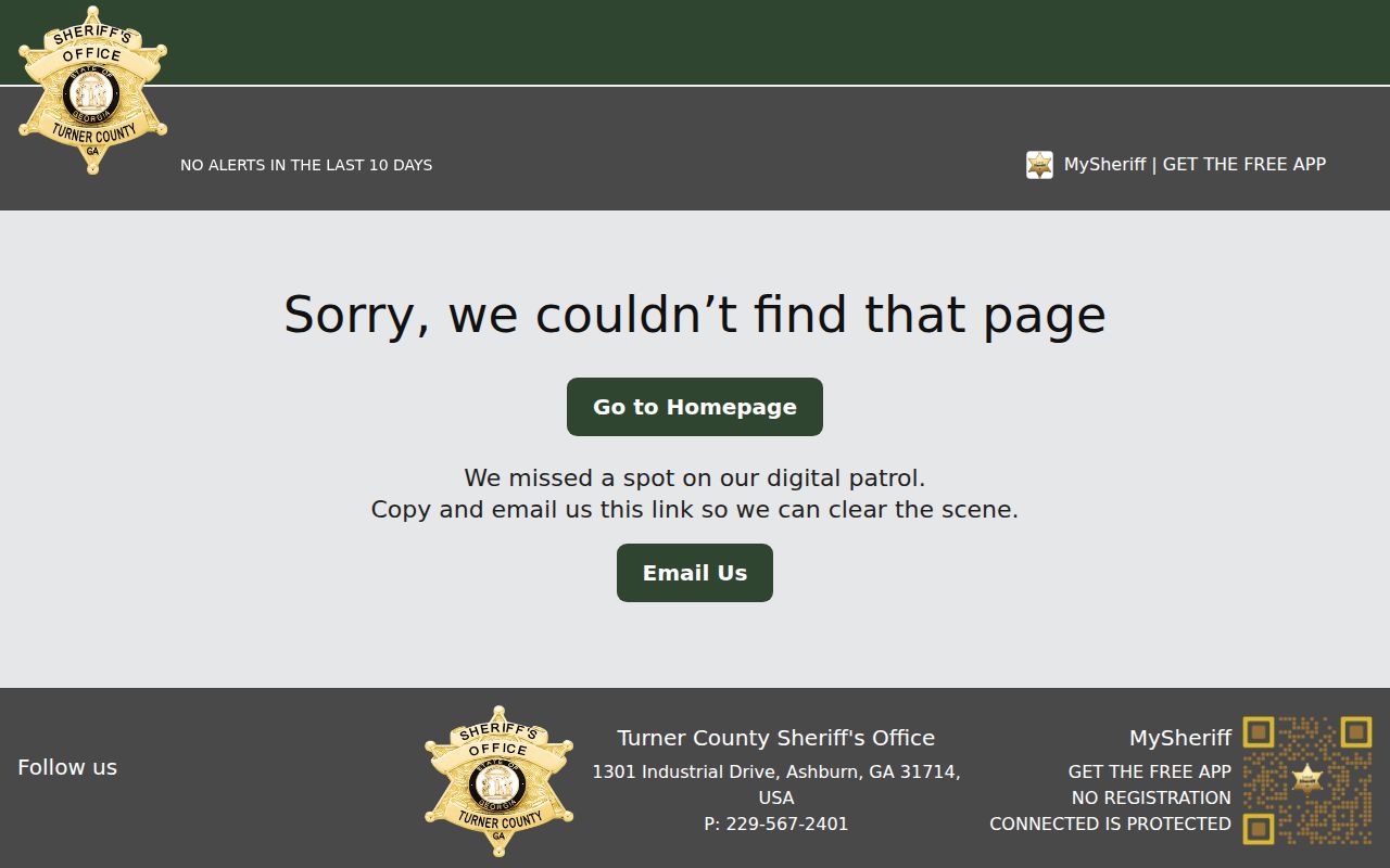 Turner County Sheriff jail custody disclaimer page